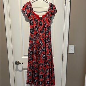 Knox Rose Red and Navy Ruffled Tiered Maxi Sundress